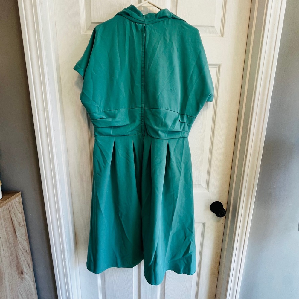 Miss Candyfloss Teal Blue Wrap Midi Dress Plus Size 4XL Vintage Pinup Rockabilly - Picture 11 of 11